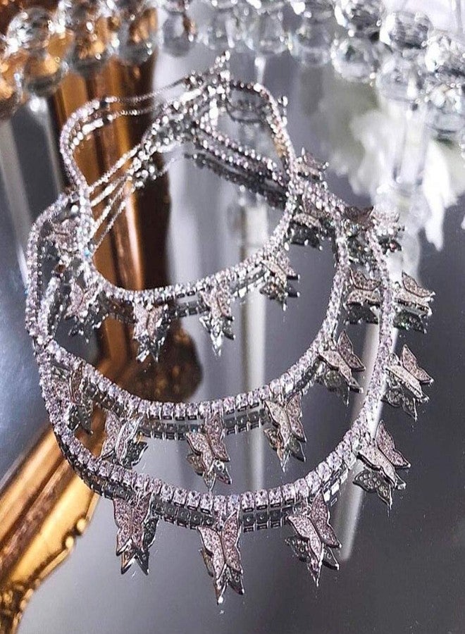 Jacruces Butterfly Necklace Tennis Chain Butterfly Choker Bling Iced CZ Butterfly Necklace Silver Women (16, 3mm-Silver) - Image 5